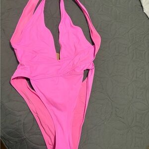 SKIMS recycled swim cut out plunge monokini TAFFY PINK nwt